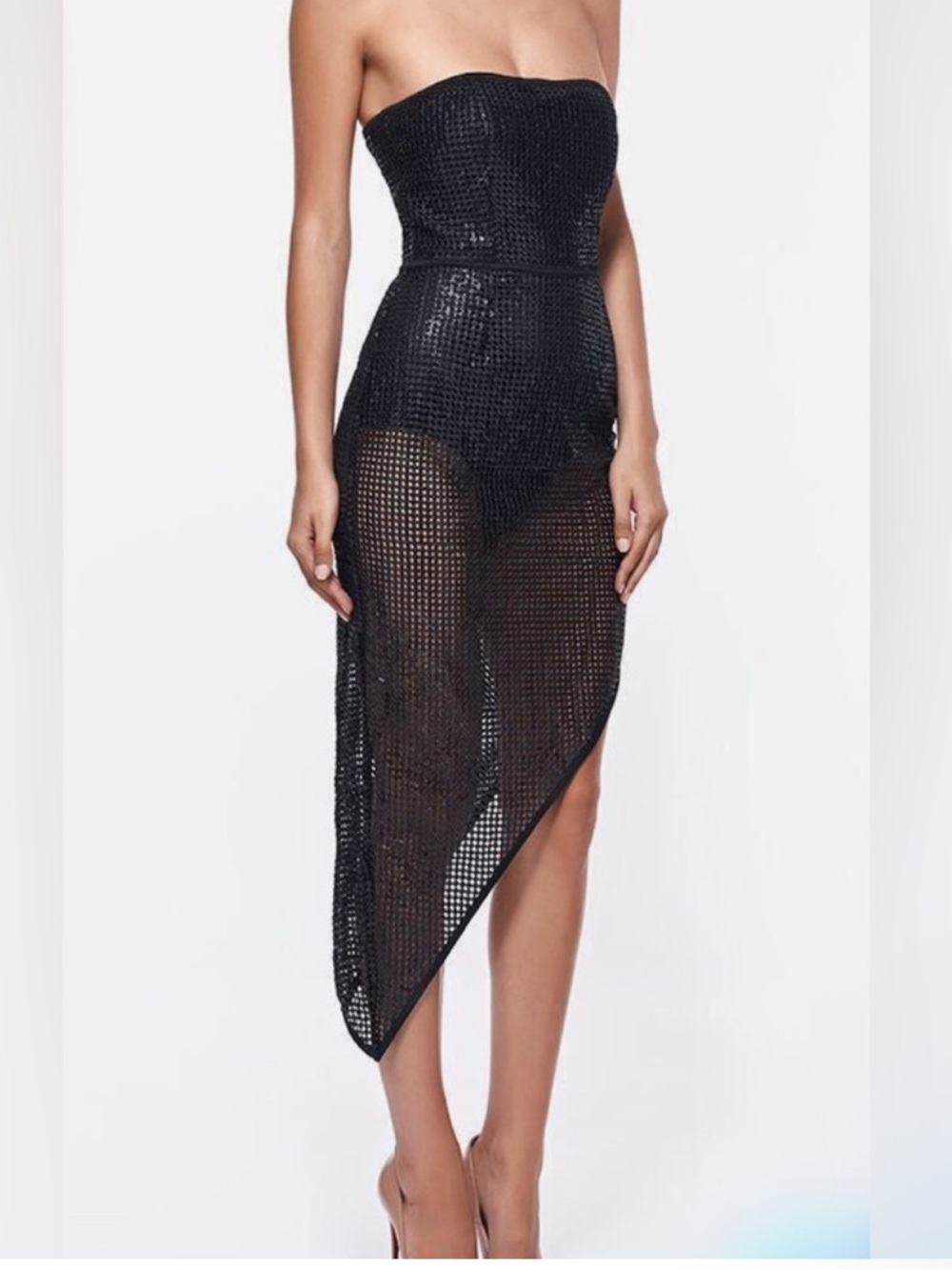 Antonella Strapless Black Sequin Asymmetric Dress Size 4